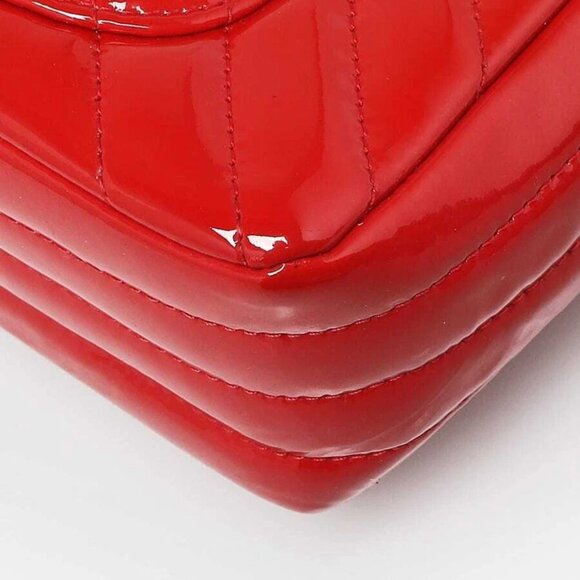 Chanel Red Chevron Quilted Patent Leather Classic Rectangular Mini Flap Bag - Picture 9 of 10
